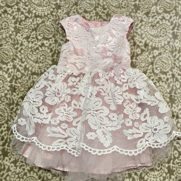 Girls Pink Dress White Lace Overlay Size 3T Tulle Lined Nannette Sleeveless - Picture 2 of 14